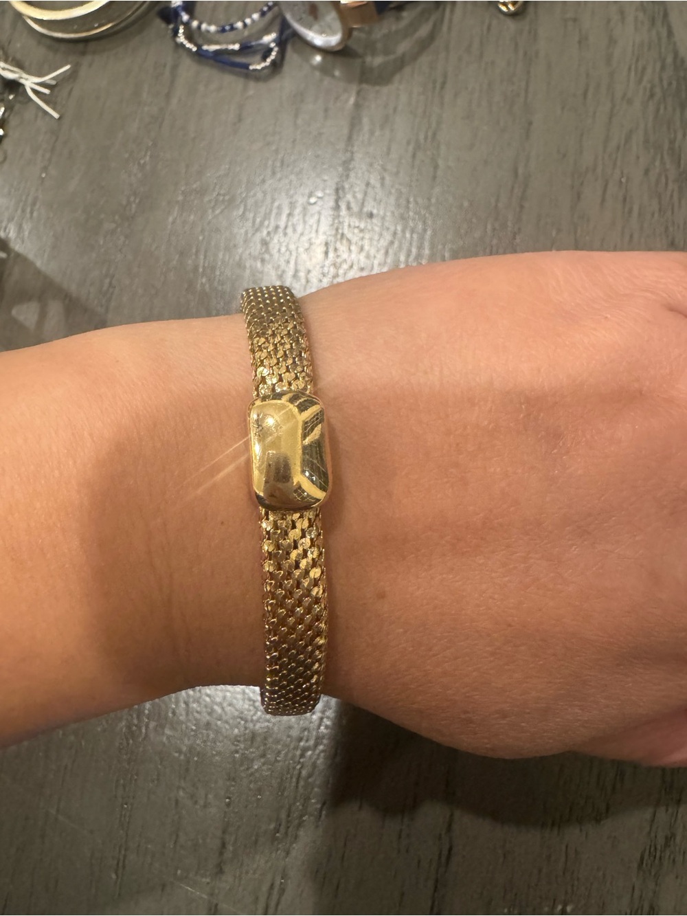 Vintage MONET Gold Tone Mesh Bracelet, Textured Woven Chain Bracelet, Retro Stat